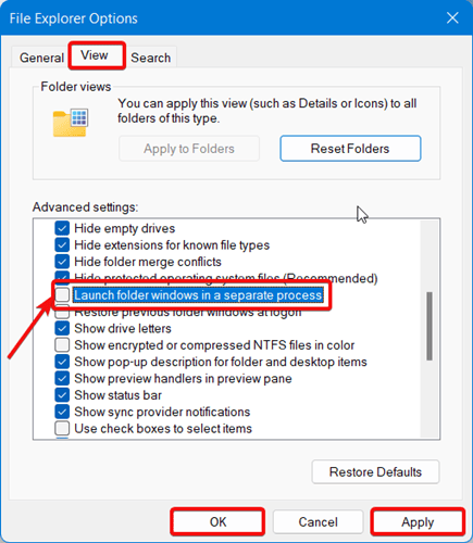 Launch folder windows in a separate process